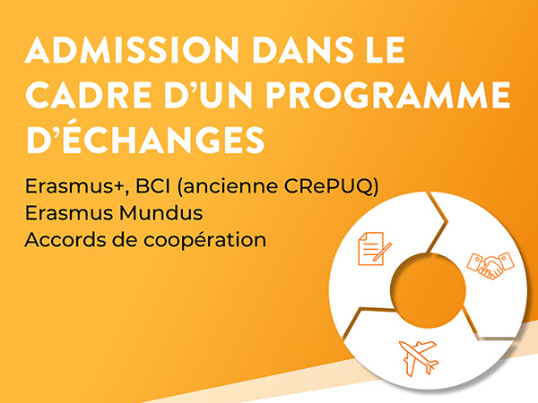 dans le cadre d'un programme d'échanges : Erasmus+, BCI (ancienne CRePUQ), Erasmus Mundus, Accords de coopération 